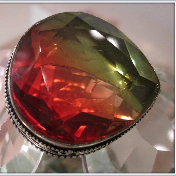 TOURMALINE HEART SHAP GEMSTONE 925 SILVER STUMPED LADIES RING S 7 - Picture 1 of 8